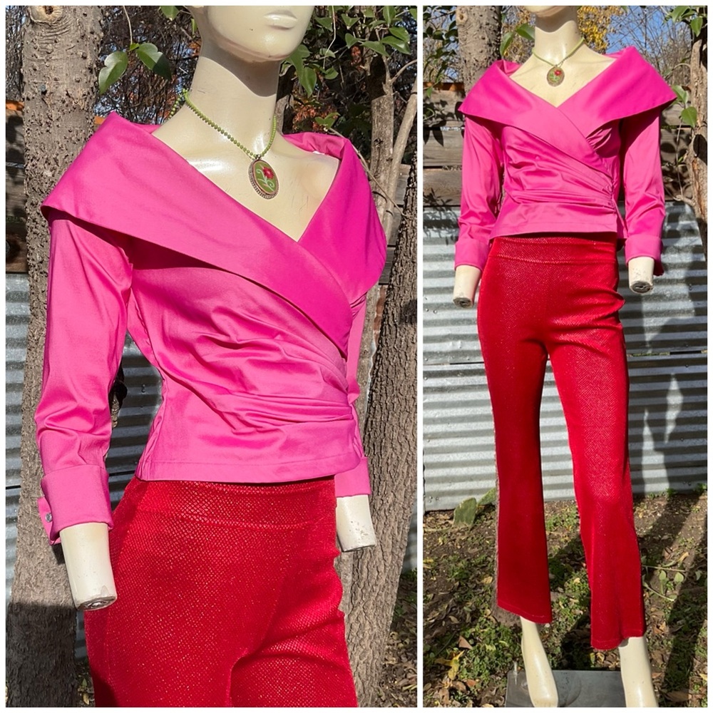 Tadashi Shoji Satin Formal Surplice Ruched Evening Blouse